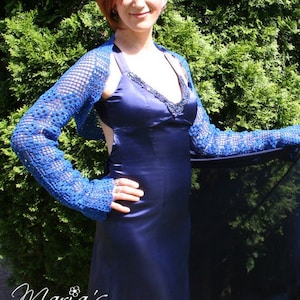 Blue Lace BOLERO / Bridesmaid Crocheted Shrug / Wedding Bridesmaid Shrug / Prom Bolero / Cotton Long Sleeve Bolero / Vintage Wedding