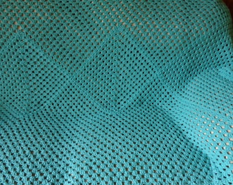 Crocheted Bedspread /Twin Quilt / Bedroom Decor / Cotton Quilt / Crochet Afghan / Crochet Twin Blanket / Handmade Bedspread / Blue Blanket