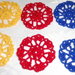 Set of 6 Crocheted Flower Mandala Applique width 2.5 / Crochet Applique for Clips, Jewelry, Earrings, or Clothes / Crochet Flower image 6