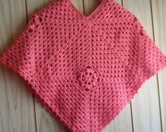 Flower Girl Poncho / Pink Crocheted Poncho for Girls / Handmade Poncho / Girl's Cape / Spring Poncho for Girls / Crochet Poncho