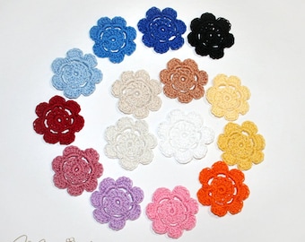 Set of 15 Crocheted Flower Applique (width 1.75") / Crocheted Supplies / Applique for pins, clips, headbands, jewelry, hats or clothes