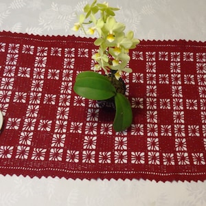 Crochet Handmade Table Runner (18.5x33&quot;,burgundy shown) / Elegant Home Accents / Lacy Doily / Table Centerpiece Decoration / New Home Gift