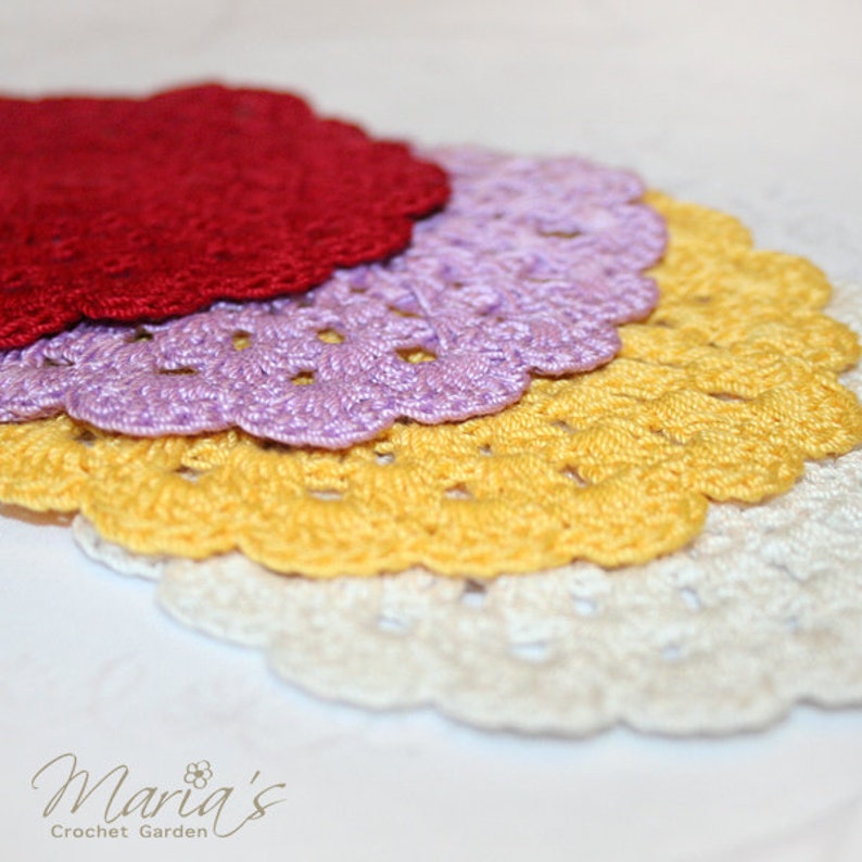 Crochet Coasters / Kitchen Decor / Dining room Decor / 4 Crochet Handmade Coaster Doilies / Crochet Coasters / Vintage Wedding / Home Decor image 2