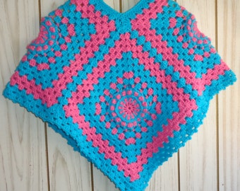 Flower Girl Poncho / For Girls / Pink Crocheted Poncho for Girls / Handmade Poncho / Girl's Cape / Turquoise Cape /Spring Poncho for Girls