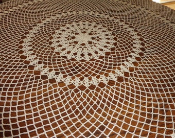 Round Hand Crocheted Tablecloth ( 70" diameter) / Table Decor / Lace Crochet Large Doily / Cotton Table Topper / Vintage Inspirated Doily