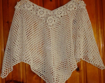 Lace Bridal Poncho / Crochet Shrug / Bridal Bolero / Cotton Crochet Poncho/ Boho Crochet Poncho / Vintage Inspired Wedding / Handmade Cape
