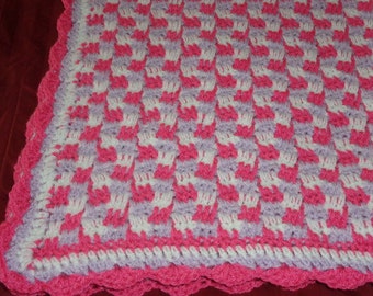 Crocheted Baby Quilt / Crochet Baby Blanket / Crochet Baby Girl Afghan / Crochet Pink Baby Blanket / OOAK New Baby Gift / Baby Shower Gift