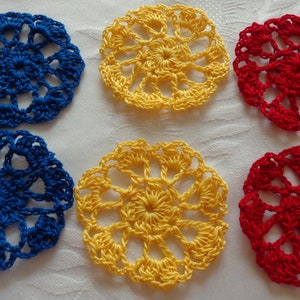 Set of 6 Crocheted Flower Mandala Applique width 2.5 / Crochet Applique for Clips, Jewelry, Earrings, or Clothes / Crochet Flower image 3