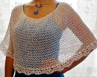 Lace Bridal Poncho / Sexy Crochet Shrug / Bridesmaid Bolero / Cotton Crochet Poncho/ Gift for Her / Vintage Inspired Wedding / Handmade Cape