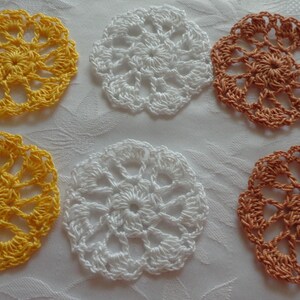 Set of 6 Crocheted Flower Mandala Applique width 2.5 / Crochet Applique for Clips, Jewelry, Earrings, or Clothes / Crochet Flower image 5