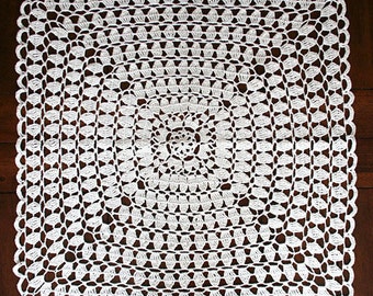 Vintage Wedding / Square Large Hand Crocheted Table Doily / Table Topper / White Wedding Decor / Vintage Inspired Crochet Table Runner