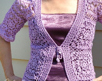 Violet Lace Crochet BOLERO / Crocheted Bridesmaid Shrug / Handmade Vest / Unique Crochet Bolero / Vintage Inspired Wedding / Crochet Bolero