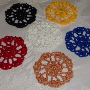 Set of 6 Crocheted Flower Mandala Applique width 2.5 / Crochet Applique for Clips, Jewelry, Earrings, or Clothes / Crochet Flower image 2