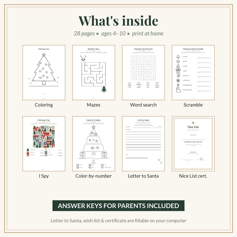 Christmas Kids Activity Pack - Coloring, Mazes, Word Search (digital ...