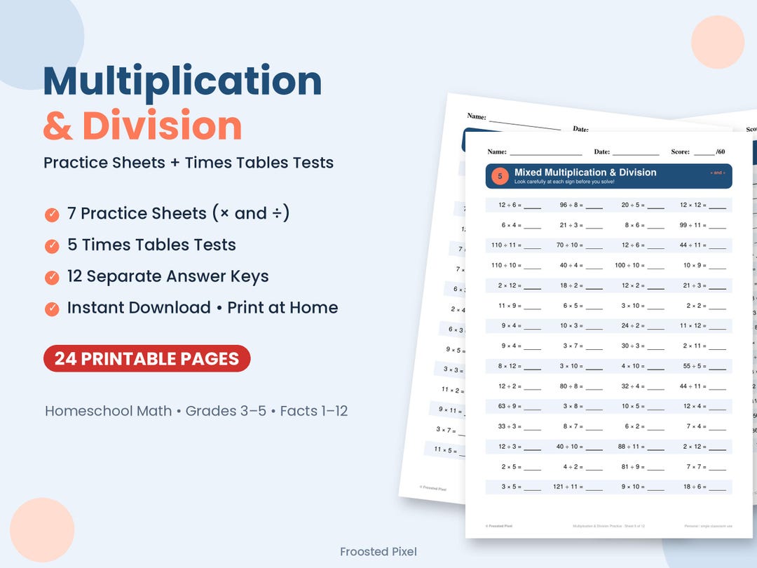 Multiplication Division Worksheets, Printable Times Tables Practice ...