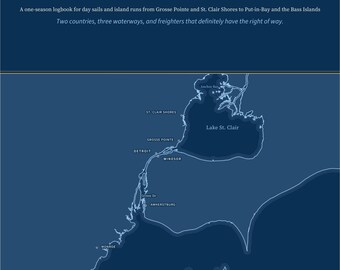 Dziennik żeglarski Jeziora St Clair i Jeziora Erie, spersonalizowany nazwą Twojej łodzi, dziennik rzeki Detroit i zatoki Put-in-Bay, spersonalizowany prezent dla żeglarza