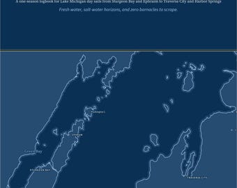 Dziennik żeglarski Door County, spersonalizowany nazwą Twojej łodzi, dziennik Green Bay i Grand Traverse Bay Lake Michigan, spersonalizowany prezent dla żeglarza