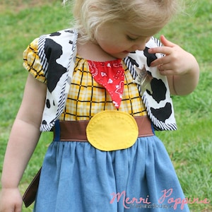 Vestido vaquero inspirado en Woody, hecho a mano: disfraz para niña con chaleco extraíble