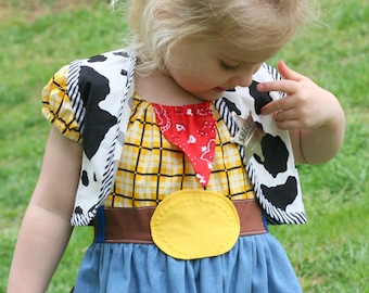 Handmade Cowboy Woody Inspired Dress: Girls Costume with Removable Vest