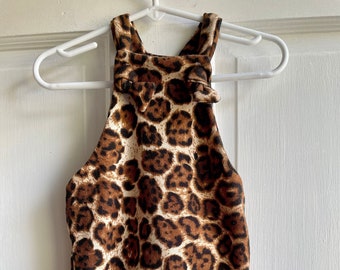 Baby Cheetah Romper 0-3 month RTS, Animal skin print overalls, baby girls pants romper, knotted romper