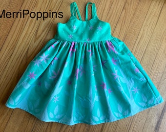 Elsa Inspired Girls Dress: Teal Floral Twirl Dress