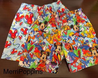 Boys or girls elastic waist shorts, Fab 5, Mickey balloons, Disney shorts, Disney bounding