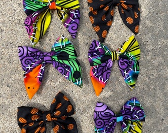 Halloween Fabric hairbow, Sally bow, Pumpkin bow