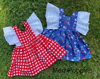 RTS 12month Flutter sleeve girls 4th of July dress, baby dress, toddler July 4th dress, Twin dresses