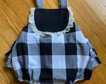 Gingham Bib Romper, Check Ruffle Bum Romper, Baby Girl Gingham Romper, Baby Gift, Newborn, Summer Baby Clothes, 1st birthday