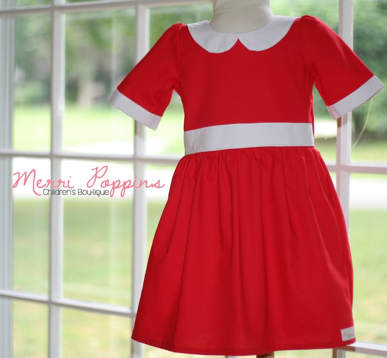 Little Red Dress, Annie Inspired dress up, Lil orphaned Annie Inspired, Peterpan Collar, Tomorrow I love YA, classic dress, Christmas gift image 8