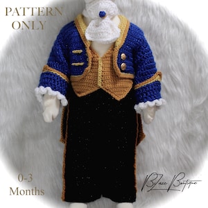 Patrón de traje de esmoquin de príncipe de la bestia para bebé, solo patrón de crochet, talla de 0 a 3 meses - Archivo PDF de descarga instantánea