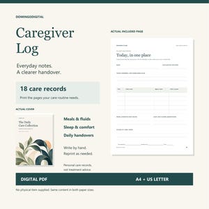 Pflegeprotokoll zum Ausdrucken: 18 tägliche Pflegeeinträge, A4 und US Letter PDF