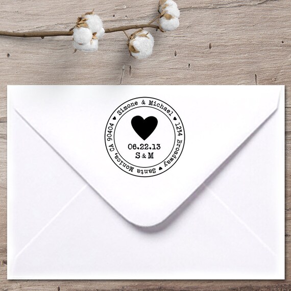 Heart Save the Date Stamp With Initials and Wedding Date Etsy