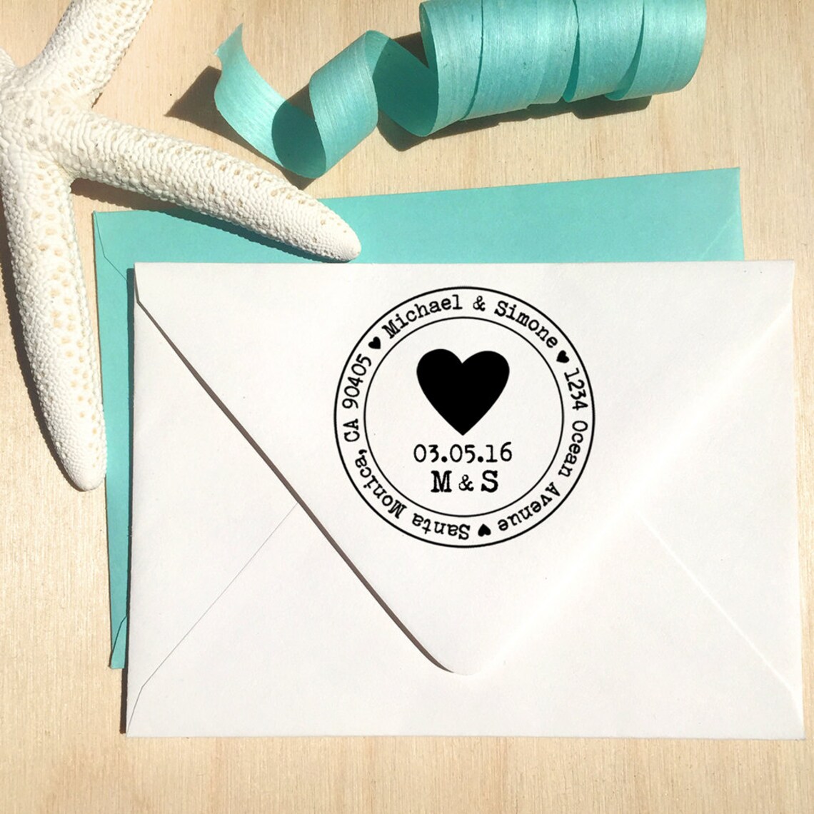 Heart Save the Date stamp with initials and wedding date Etsy