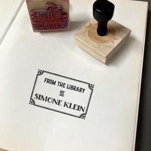 Library Stamp, Ex Libris Stamp, Stamp, Book Plate Stamp, Teacher Gift, Book Lover, Stamp for Books, Book Lover Gift, Art Deco Frame, Retro