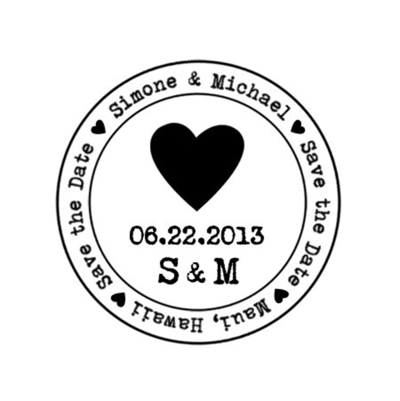 Heart Save the Date Stamp With Initials and Wedding Date Etsy