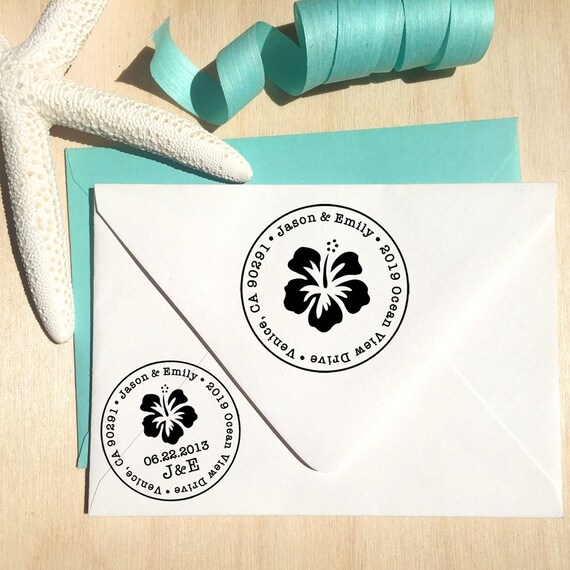 Hibiscus Flower Address Stamp Hawaii Address Stamp Return Etsy