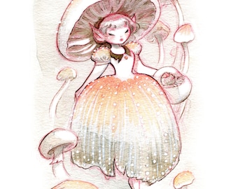 Fall Fairies - Shiny Cap Mushroom: Art Print