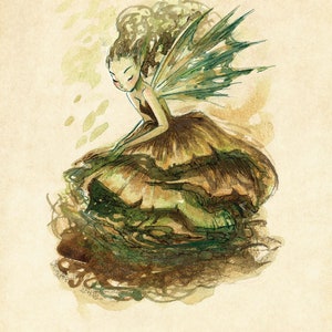 Fall Fairies Dark Pinecone: Art Print Parchment/Tan