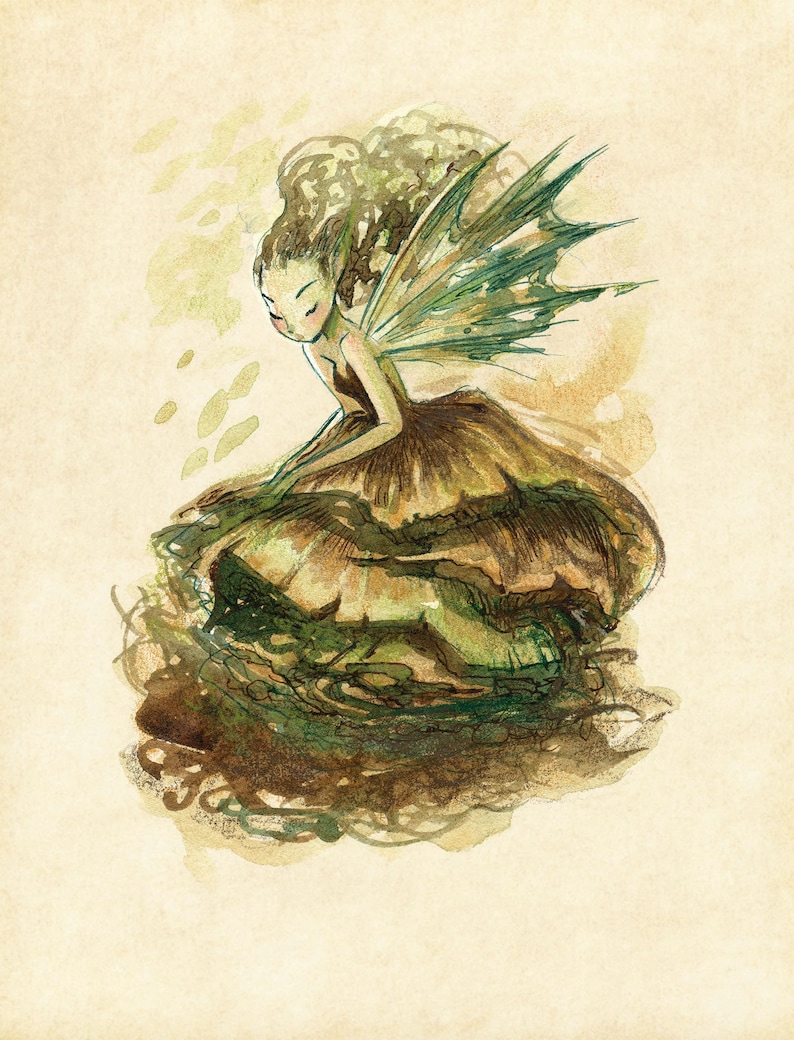 Fall Fairies Dark Pinecone: Art Print Parchment/Tan