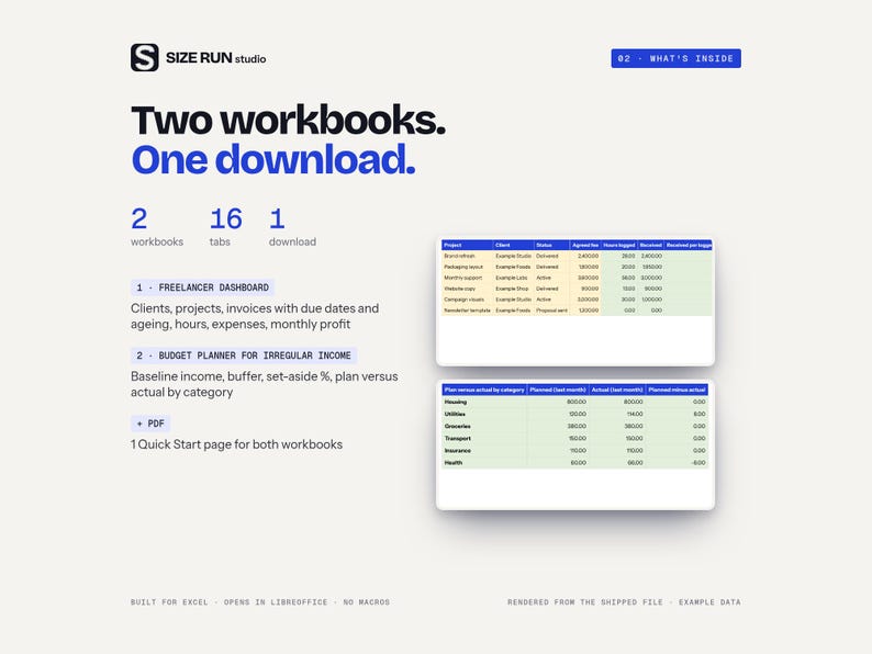 Freelancer Money Bundle, Client Invoice and Irregular Income Budget Spreadsheets for Solo Workers zdjęcie 2