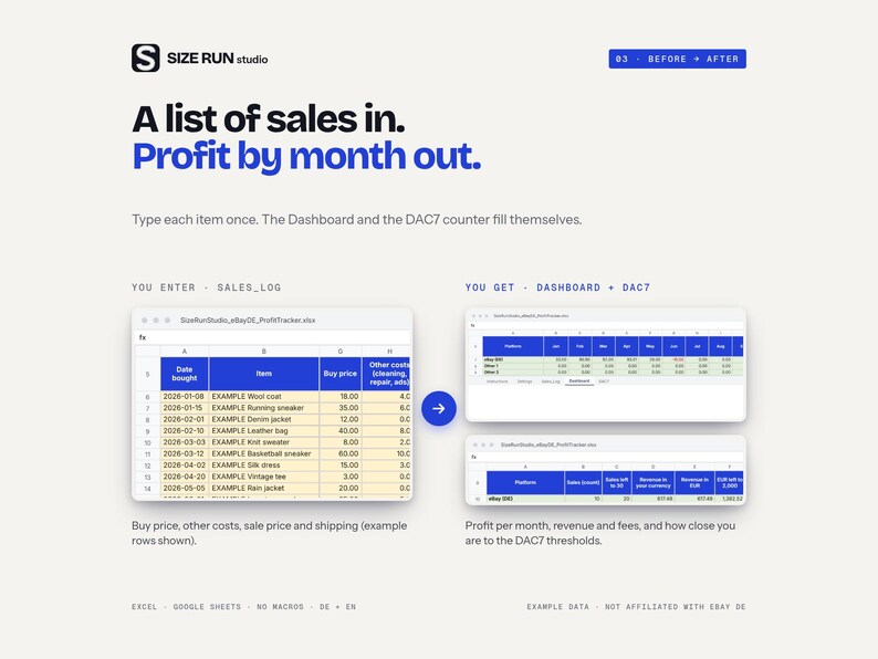eBay Profit Tracker Spreadsheet, eBay Seller Fees Calculator, Resale Profit Calculator, DE EN Sales Log, DAC7 Counter image 4