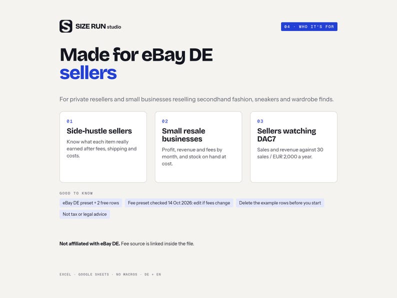 eBay Profit Tracker Spreadsheet, eBay Seller Fees Calculator, Resale Profit Calculator, DE EN Sales Log, DAC7 Counter image 5