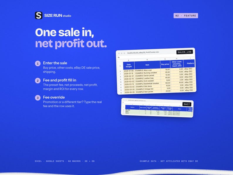 eBay Profit Tracker Spreadsheet, eBay Seller Fees Calculator, Resale Profit Calculator, DE EN Sales Log, DAC7 Counter image 3