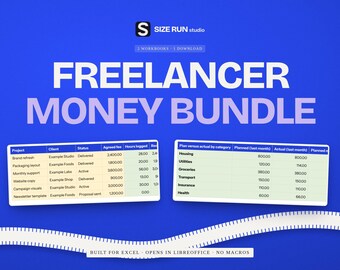 Freelancer Money Bundle, Client Invoice and Irregular Income Budget Spreadsheets for Solo Workers