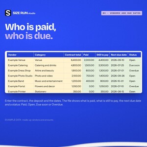 Wedding Vendor Payment Tracker, Deposit and Balance Due Schedule with Budget vs Contract Dashboard Bild 3
