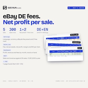 eBay Profit Tracker Spreadsheet, eBay Seller Fees Calculator, Resale Profit Calculator, DE EN Sales Log, DAC7 Counter image 2