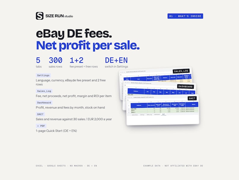eBay Profit Tracker Spreadsheet, eBay Seller Fees Calculator, Resale Profit Calculator, DE EN Sales Log, DAC7 Counter image 2