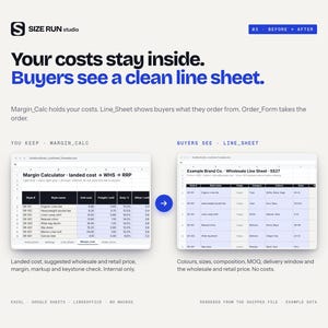 Wholesale Line Sheet Template with Margin Calculator, Price List and Order Form for Fashion Brands image 4