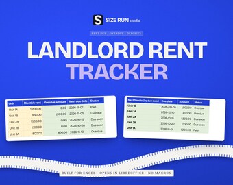 Landlord Rent and Expense Tracker, Tenant Ledger, Due Dates, Overdue Status, Security Deposits